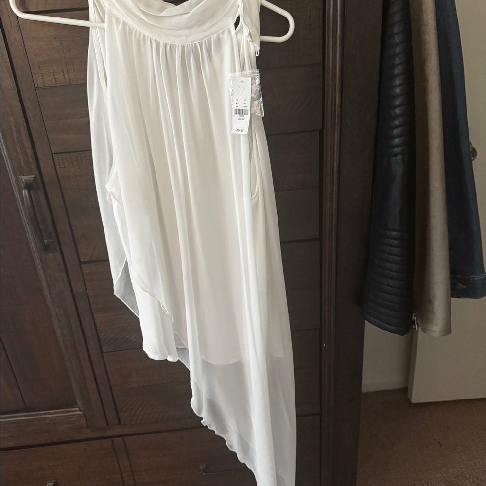 New York & Company White Asymmetrical Blouse